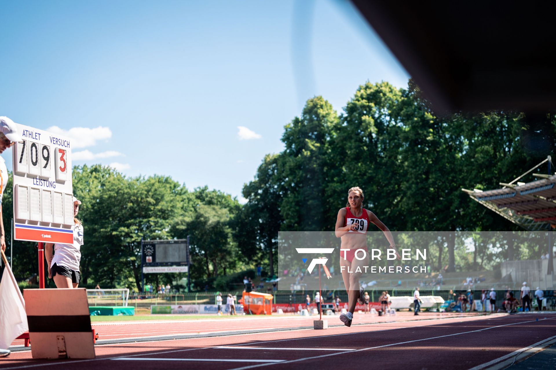 Caroline Joyeux (LG Nord Berlin) im Dreisprung am 02.07.2022 waehrend den NLV+BLV Leichtathletik-Landesmeisterschaften im Jahnstadion in Goettingen (Tag 1)